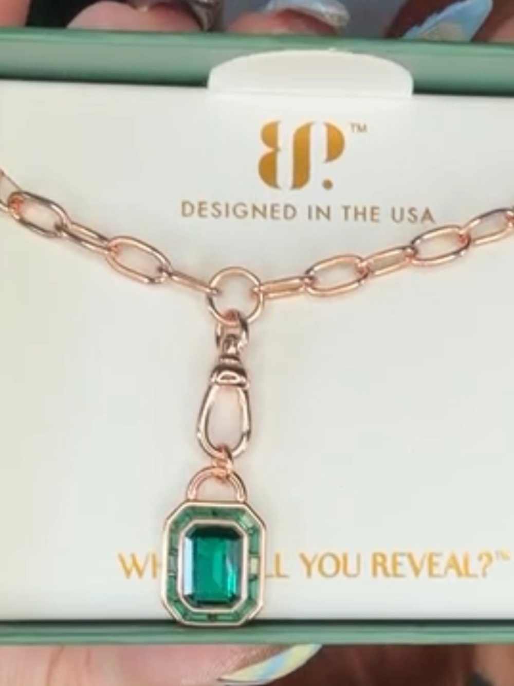 Bomb Party May 2026 Rose Gold Necklace with Emerald Green Pendant